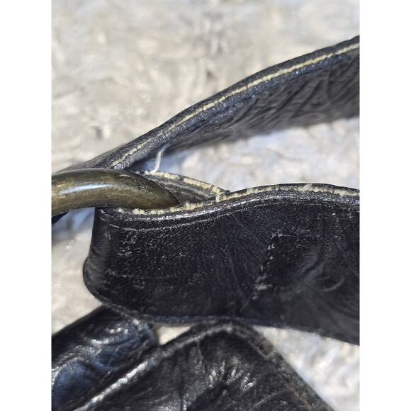 Nancy Bacich Womens Leather Floral Textures Shoulder Handbag‎ Black Brass VTG - Picture 9 of 10